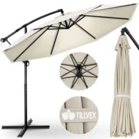 res_a73a81658ad8e5982b6835a31c43b1d5.jpg Umbrela terasa/gradina, protectie UV 50+, rezistent la intemperii/vant, acoperire hidrofuga, rotire la 360°, inclinatie reglabila, manivela practica, inaltime 240 cm x Ø 300 cm, crem