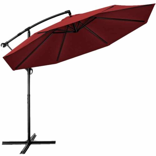 Umbrela terasa/gradina, protectie UV 50+, rezistent la intemperii/vant, acoperire hidrofuga, rotire la 360°, inclinatie reglabila, manivela practica, inaltime 240 cm x Ø 300 cm, rosu inchis