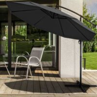 Umbrela terasa/gradina, protectie UV 50+, rezistent la intemperii/vant, acoperire hidrofuga, rotire la 360°, inclinatie reglabila, manivela practica, inaltime 240 cm x Ø 300 cm, antracit