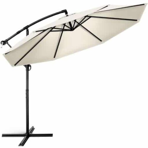 res_beb902906d544ad10842e7790334601d.jpg Umbrela terasa/gradina, protectie UV 50+, rezistent la intemperii/vant, acoperire hidrofuga, rotire la 360°, inclinatie reglabila, manivela practica, inaltime 240 cm x Ø 300 cm, crem