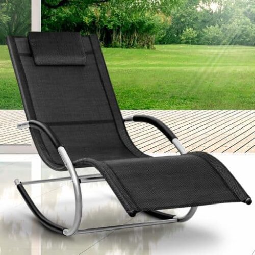 Sezlong balansoar, pliabil, rezistent la intemperii, rezistent la UV, capacitate 150 kg, 175 x 78 x 89 cm, negru