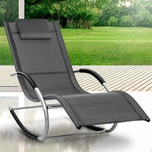 Sezlong balansoar, pliabil, rezistent la intemperii, rezistent la UV, capacitate 150 kg, 175 x 78 x 89 cm, gri