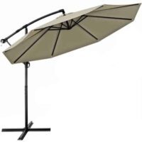 Umbrela terasa/gradina, protectie UV 50+, rezistent la intemperii/vant, acoperire hidrofuga, rotire la 360°, inclinatie reglabila, manivela practica, inaltime 240 cm x Ø 300 cm, crem inchis