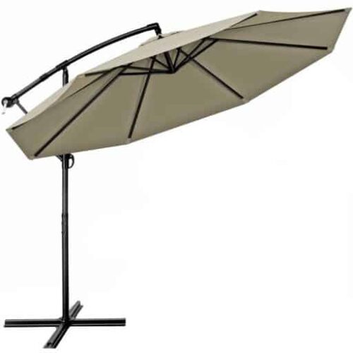 Umbrela terasa/gradina, protectie UV 50+, rezistent la intemperii/vant, acoperire hidrofuga, rotire la 360°, inclinatie reglabila, manivela practica, inaltime 240 cm x Ø 300 cm, crem inchis