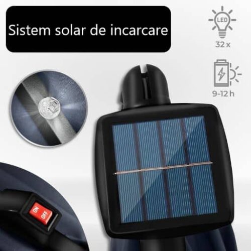 Umbrela terasa/gradina, cu lumina LED, husa protectie, protectie UV 50+, rotire la 360°, inclinatie reglabila, manivela, Ø 300 cm, albastru inchis