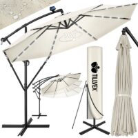 Umbrelă de grădină Tillvex cu iluminare LED, protecție UV 50+, rotire 360° și manivelă, Ø 350 cm