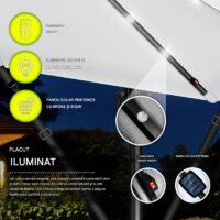 Umbrelă de grădină cu LED Tillvex, Ø 350 cm, protecție UV 50+, rotire 360°, manivelă, gri