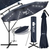 Umbrelă de grădină cu LED Tillvex, Ø 350 cm, protecție UV 50+, rotire 360°, manivelă, bluemarin