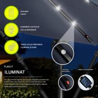 Umbrelă de grădină cu LED Tillvex, Ø 350 cm, protecție UV 50+, rotire 360°, manivelă, bluemarin