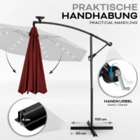 Umbrela terasa/gradina cu lumina LED, husa protectie, panou incarcare solara, protectie UV 50+, rotire la 360°, inclinatie reglabila, manivela,  Ø 300 cm, rosu