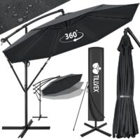 Umbrela pentru gradina si terasa, Tillvex, Ø 350 cm, husa, protectie UV 50+, 8 spite, rotatie 360°, inclinare reglabila, tesatura 180 g/m², antracit