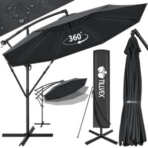 Umbrela pentru gradina si terasa, Tillvex, Ø 350 cm, husa, protectie UV 50+, 8 spite, rotatie 360°, inclinare reglabila, tesatura 180 g/m², antracit