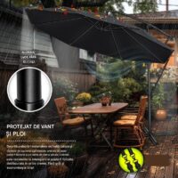 Umbrela pentru gradina si terasa, Tillvex, Ø 350 cm, husa, protectie UV 50+, 8 spite, rotatie 360°, inclinare reglabila, tesatura 180 g/m², antracit