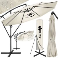 Umbrela pentru gradina si terasa, Tillvex, Ø 350 cm, husa, protectie UV 50+, 8 spite, rotatie 360°, inclinare reglabila, tesatura 180 g/m², crem