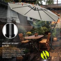Umbrela pentru gradina si terasa, Tillvex, Ø 350 cm, husa, protectie UV 50+, 8 spite, rotatie 360°, inclinare reglabila, tesatura 180 g/m², crem