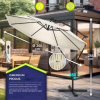 Umbrela pentru gradina si terasa, Tillvex, Ø 350 cm, husa, protectie UV 50+, 8 spite, rotatie 360°, inclinare reglabila, tesatura 180 g/m², crem