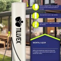 Umbrelă de grădină cu LED Tillvex, Ø 350 cm, protecție UV 50+, rotire 360°, manivelă, crem