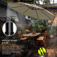 Umbrela pentru gradina si terasa, Tillvex, Ø 350 cm, husa, protectie UV 50+, 8 spite, rotatie 360°, inclinare reglabila, tesatura 180 g/m², crem inchis
