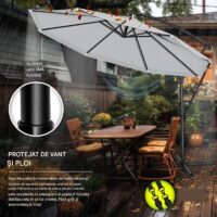 Umbrela pentru gradina si terasa, Tillvex, Ø 350 cm, husa, protectie UV 50+, 8 spite, rotatie 360°, inclinare reglabila, tesatura 180 g/m², gri