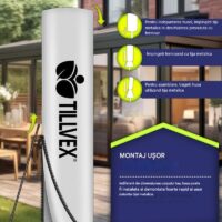 Umbrelă de grădină cu LED Tillvex, Ø 350 cm, protecție UV 50+, rotire 360°, manivelă, gri