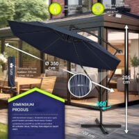 Umbrela pentru gradina si terasa, Tillvex, Ø 350 cm, husa, protectie UV 50+, 8 spite, rotatie 360°, inclinare reglabila, tesatura 180 g/m², albastru
