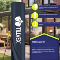 Umbrelă de grădină cu LED Tillvex, Ø 350 cm, protecție UV 50+, rotire 360°, manivelă, bluemarin
