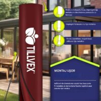 Umbrela pentru gradina si terasa, Tillvex, Ø 350 cm, husa, protectie UV 50+, 8 spite, rotatie 360°, inclinare reglabila, tesatura 180 g/m², rosu