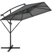 Umbrela de soare dreptunghiulara pentru gradina si terasa, Tillvex®, Ø 330 cm, inclinabila, protectie UV 50+, husa protectie, rotativa la 360°, cu manivela, antracit