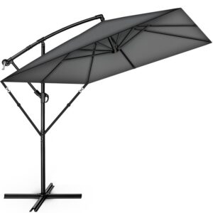 Umbrela de soare dreptunghiulara pentru gradina si terasa, Tillvex®, Ø 330 cm, inclinabila, protectie UV 50+, husa protectie, rotativa la 360°, cu manivela, antracit