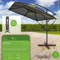Umbrela de soare dreptunghiulara pentru gradina si terasa, Tillvex®, Ø 330 cm, inclinabila, protectie UV 50+, husa protectie, rotativa la 360°, cu manivela, antracit