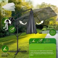 Umbrela de soare dreptunghiulara pentru gradina si terasa, Tillvex®, Ø 330 cm, inclinabila, protectie UV 50+, husa protectie, rotativa la 360°, cu manivela, antracit