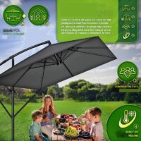 Umbrela de soare dreptunghiulara pentru gradina si terasa, Tillvex®, Ø 330 cm, inclinabila, protectie UV 50+, husa protectie, rotativa la 360°, cu manivela, antracit