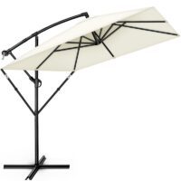 Umbrela de soare patrata, pentru gradina si terasa, Tillvex®, Ø 330 cm, inclinabila, protectie UV 50+, husa protectie, rotativa la 360°, cu manivela, crem