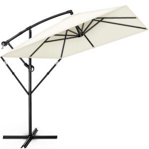 Umbrela de soare patrata, pentru gradina si terasa, Tillvex®, Ø 330 cm, inclinabila, protectie UV 50+, husa protectie, rotativa la 360°, cu manivela, crem