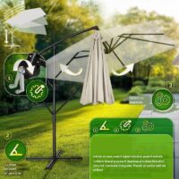 Umbrela de soare patrata, pentru gradina si terasa, Tillvex®, Ø 330 cm, inclinabila, protectie UV 50+, husa protectie, rotativa la 360°, cu manivela, crem