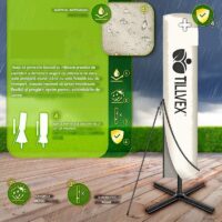 Umbrela patrata cu LED pentru gradina si terasa, Tillvex®, Ø 330 cm, inclinabila, protectie UV 50+, husa protectie, rotativa la 360°, cu manivela, crem