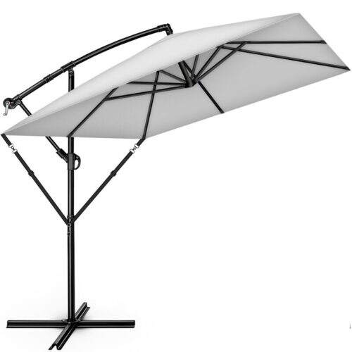 Umbrela de soare patrata, pentru gradina si terasa, Tillvex®, Ø 330 cm, inclinabila, protectie UV 50+, husa protectie, rotativa la 360°, cu manivela, gri
