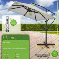 Umbrela de soare patrata, pentru gradina si terasa, Tillvex®, Ø 330 cm, inclinabila, protectie UV 50+, husa protectie, rotativa la 360°, cu manivela, gri