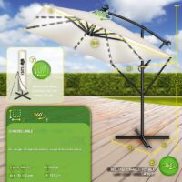 Umbrela patrata cu LED pentru gradina si terasa, Tillvex®, Ø 330 cm, inclinabila, protectie UV 50+, husa protectie, rotativa la 360°, cu manivela, crem