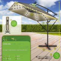Umbrela patrata cu LED pentru gradina si terasa, Tillvex®, Ø 330 cm, inclinabila, protectie UV 50+, husa protectie, rotativa la 360°, cu manivela, maro