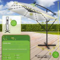 Umbrela patrata cu LED pentru gradina si terasa, Tillvex®, Ø 330 cm, inclinabila, protectie UV 50+, husa protectie, rotativa la 360°, cu manivela, gri