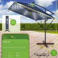 Umbrela patrata cu LED pentru gradina si terasa, Tillvex®, Ø 330 cm, inclinabila, protectie UV 50+, husa protectie, rotativa la 360°, cu manivela, albastru