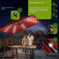 Umbrela patrata cu LED pentru gradina si terasa, Tillvex®, Ø 330 cm, inclinabila, protectie UV 50+, husa protectie, rotativa la 360°, cu manivela, rosu