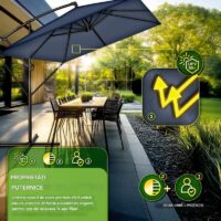 Umbrela de soare patrata, pentru gradina si terasa, Tillvex®, Ø 330 cm, inclinabila, protectie UV 50+, husa protectie, rotativa la 360°, cu manivela, albastru
