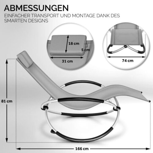 Scaun balansoar gradina, 166 x 74 x 81 cm, gri, capacitate 180 kg