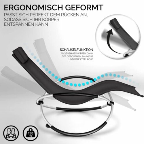 Scaun balansoar gradina, 166 x 74 x 81 cm, negru, capacitate 180 kg