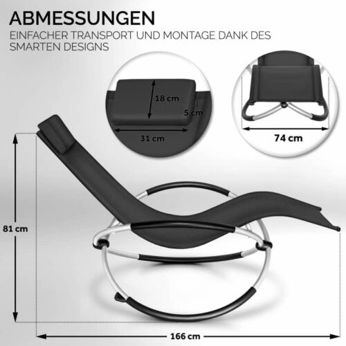 Scaun balansoar gradina, 166 x 74 x 81 cm, negru, capacitate 180 kg