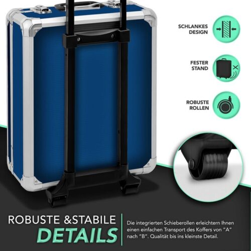 Troler albastru cu roți robuste și design slim