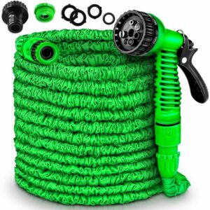 Furtun de udat gradina cu 8 functii, flexibil, extensibil pana la 15 m, cu accesorii incluse, verde