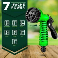 Furtun de udat gradina cu 8 functii, flexibil, extensibil pana la 7.5 m, cu accesorii incluse, verde